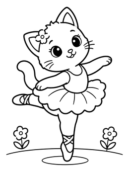 Free printable Cute Ballerina Kitten Dancing coloring page
