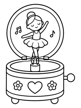 A sweet ballerina dancing in a music coloring page with floral details.