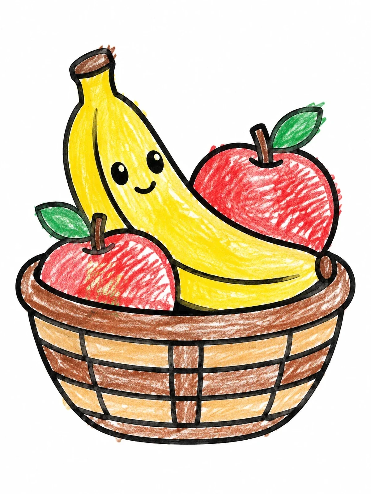 Colored example of the Cute Banana In Fruit Basket coloring page