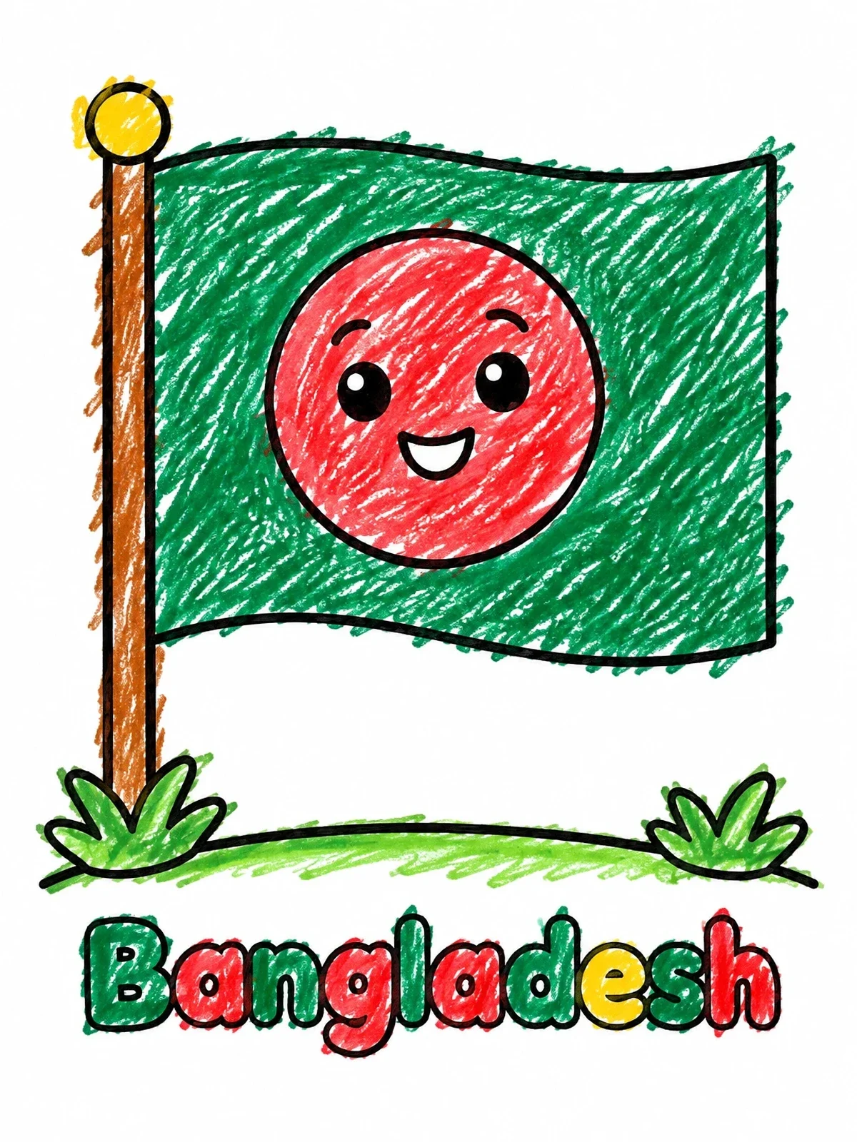 Colored example of the Cute Bangladesh Flag With Smile coloring page