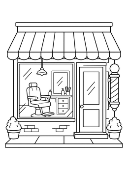 Free printable Cute Barbershop Storefront coloring page