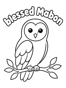 Free printable Cute Barn Owl Blessed Mabon coloring page