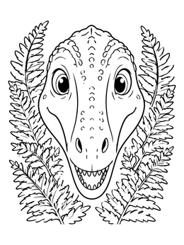 Free printable Cute Baryonyx Face With Ferns coloring page
