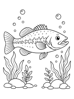 Free printable Cute Bass Swimming Underwater coloring page