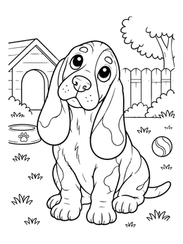 Free printable Cute Basset Hound Puppy In Backyard coloring page