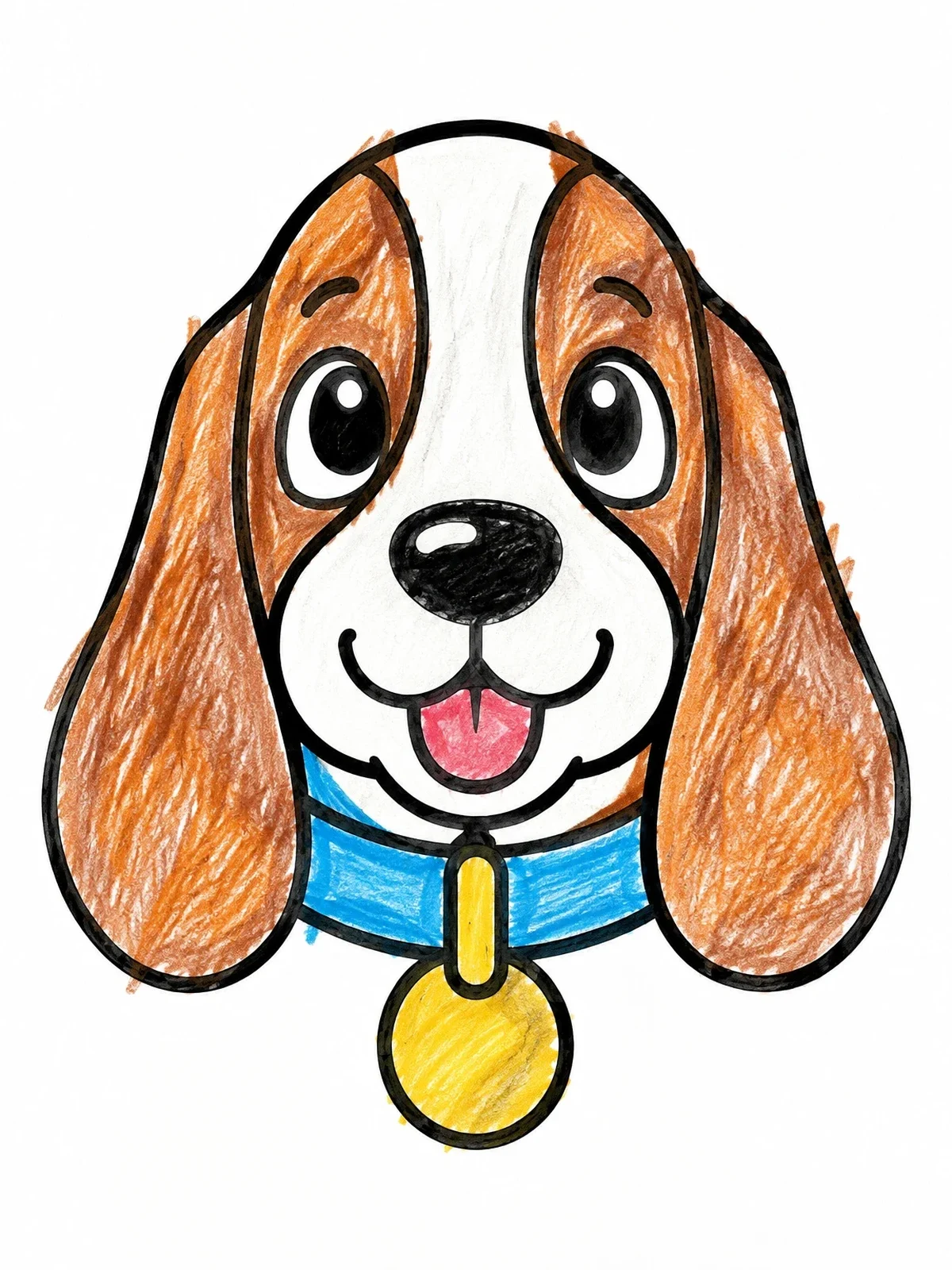 Colored example of the Cute Basset Hound Puppy Face coloring page