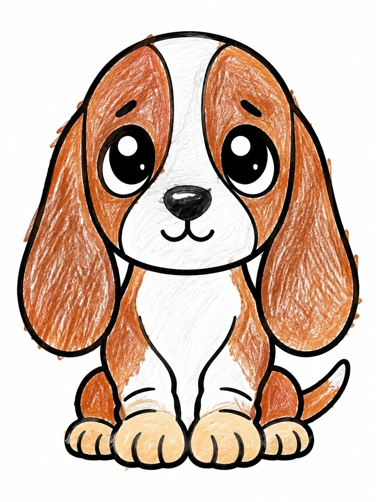 Colored example of the Cute Basset Hound Puppy Sitting coloring page