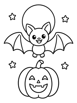 Free printable Cute Bat And Halloween Pumpkin coloring page