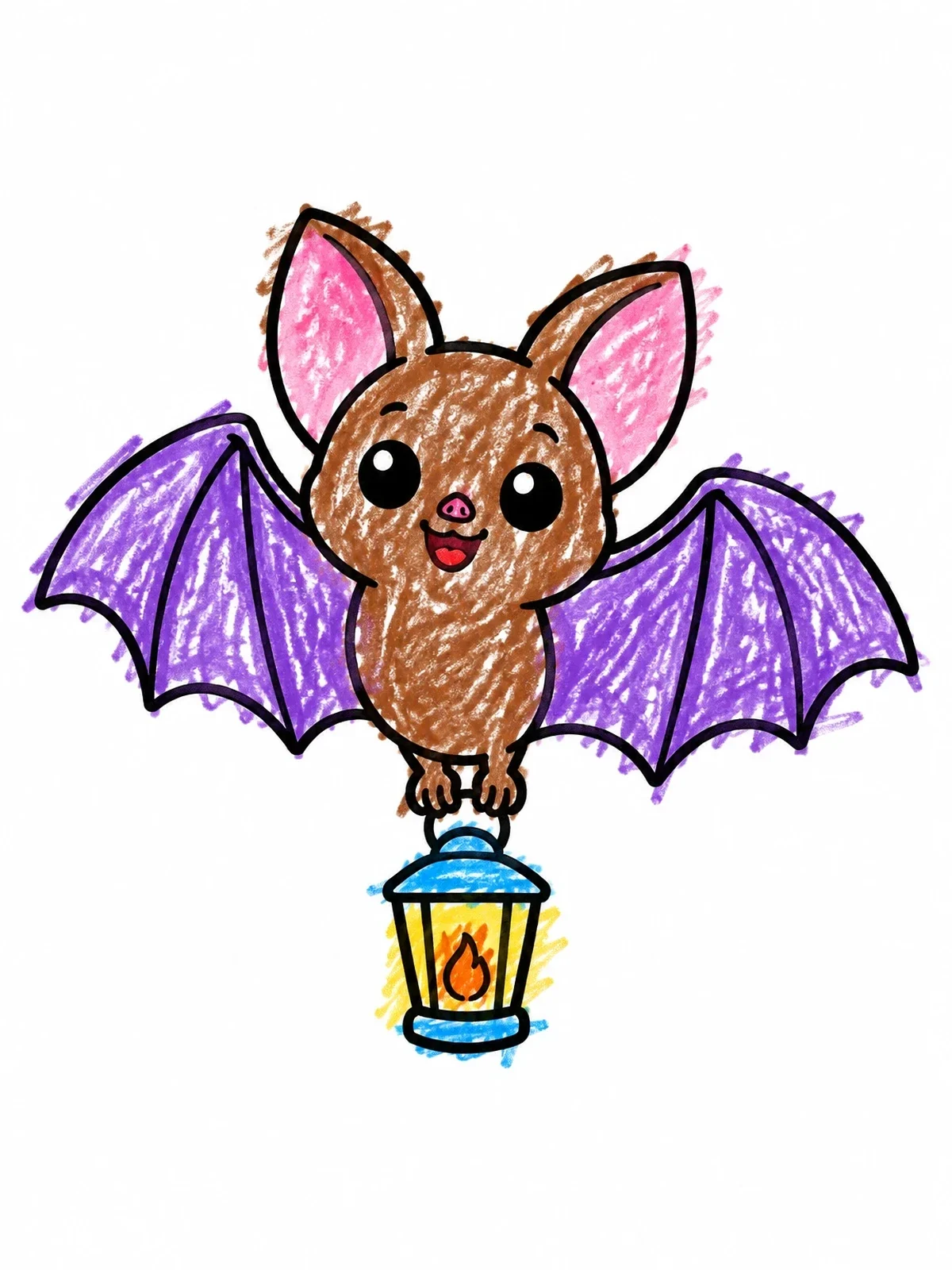 Colored example of the Cute Bat Holding A Lantern coloring page