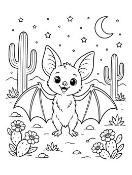 Free printable Cute Bat In Desert Night coloring page