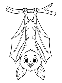Free printable Cute Bat Hanging From Branch coloring page