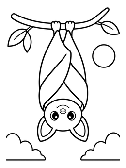 Free printable Cute Bat Hanging Upside Down coloring page