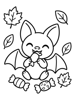 Free printable Cute Bat Nibbling Halloween Candy coloring page