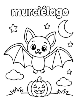 Free printable Cute Bat And Halloween Pumpkin coloring page