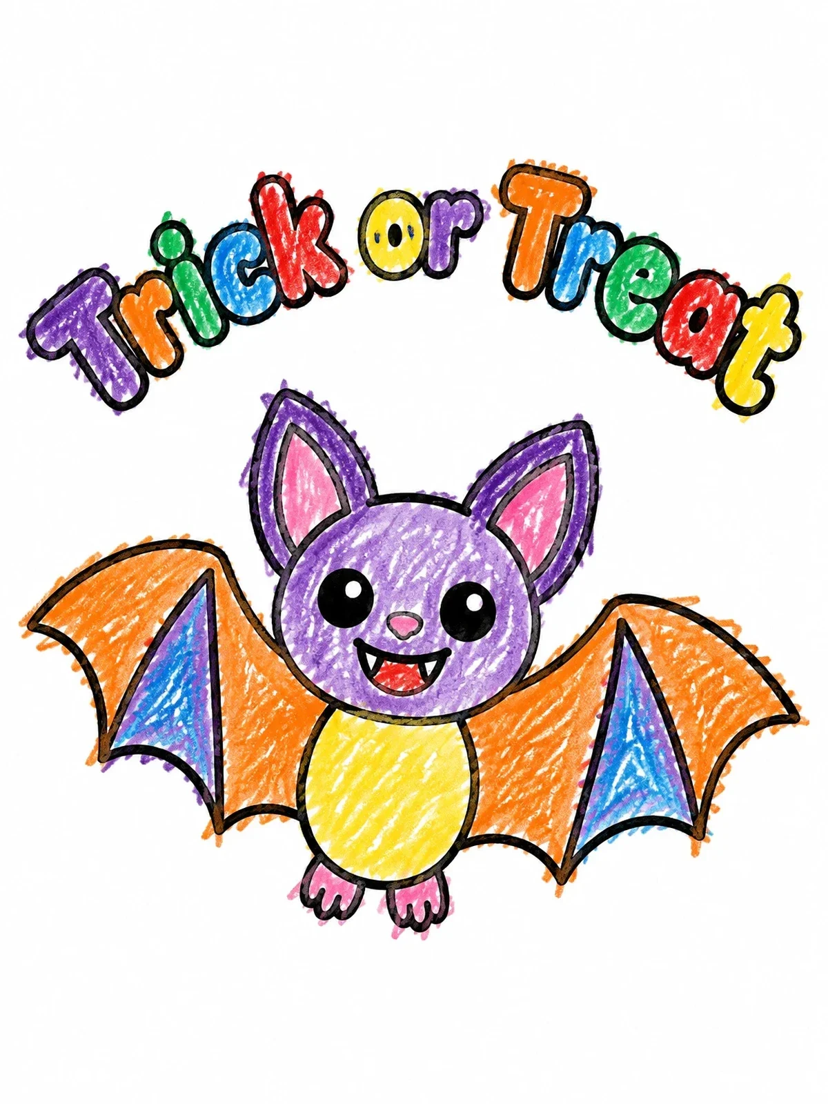 Colored example of the Cute Bat Trick Or Treat coloring page