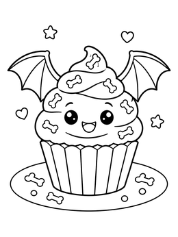 Free printable Cute Bat Wing Halloween Cupcake coloring page