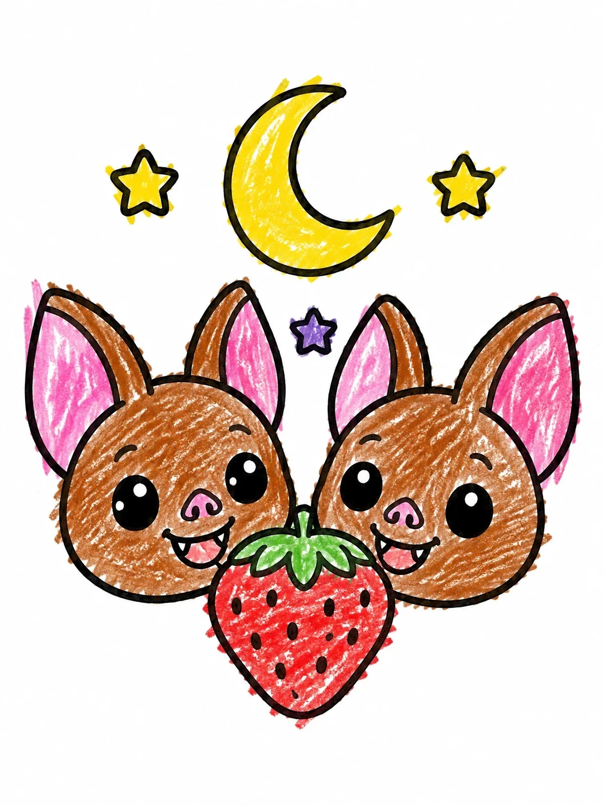 Colored example of the Cute Bats With Sweet Strawberry coloring page