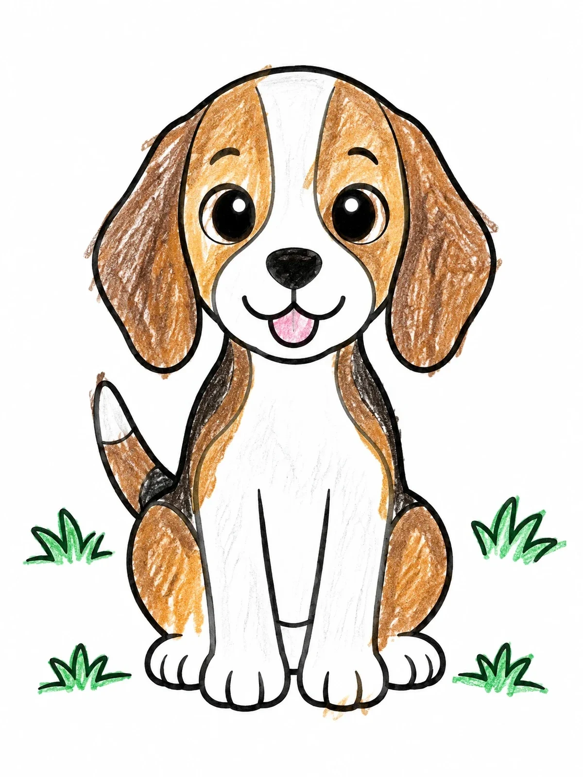 Colored example of the Cute Beagle Puppy Sitting In Grass coloring page