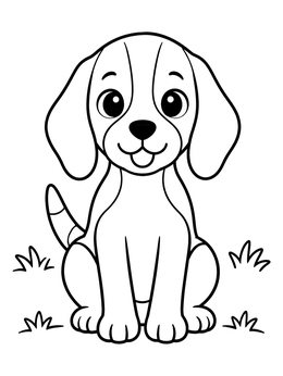 Free printable Cute Beagle Puppy Sitting In Grass coloring page
