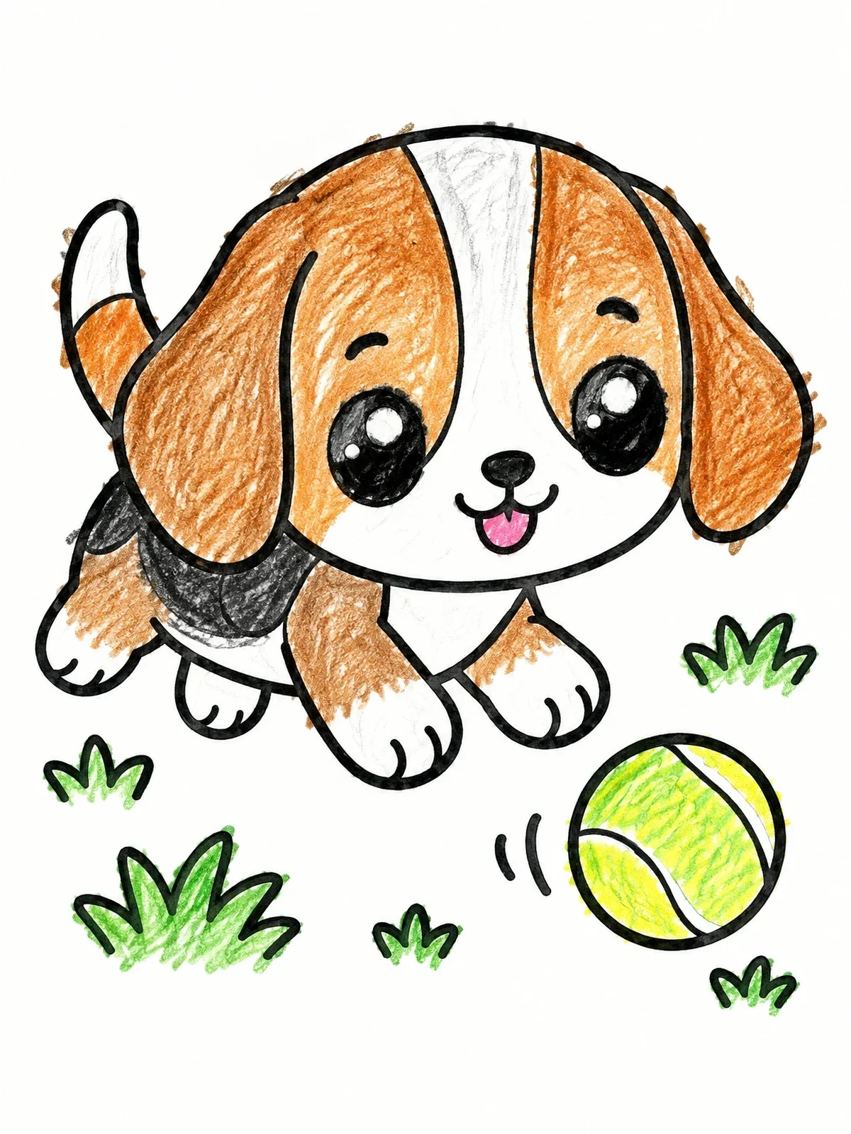 Colored example of the Cute Beagle Puppy With Tennis Ball coloring page