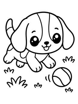 Free printable Cute Beagle Puppy With Tennis Ball coloring page