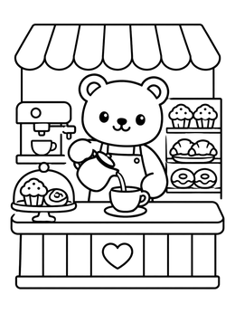 Free printable Cute Bear Barista In Cafe coloring page