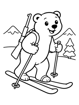 Free printable Cute Bear On Biathlon Skis coloring page