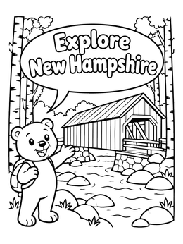 Free printable Cute Bear At Covered Bridge coloring page
