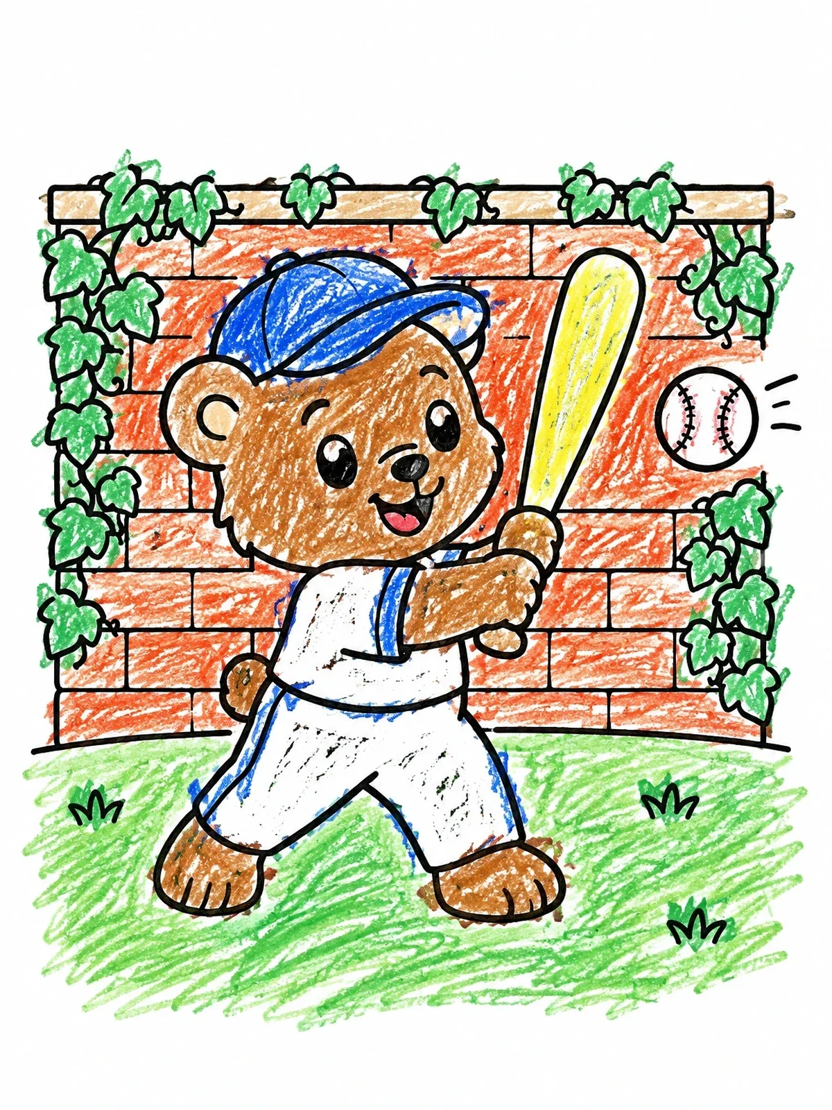 Colored example of the Cute Bear Cub Playing Baseball coloring page