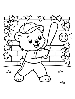 Free printable Cute Bear Cub Playing Baseball coloring page