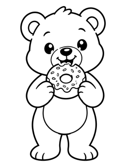 Free printable Cute Bear Cub Eating A Donut coloring page