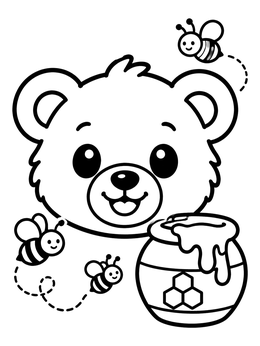 Free printable Cute Bear Cub With Honey Pot coloring page