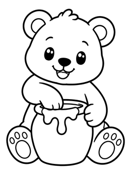 Free printable Cute Bear Cub With Honey Pot coloring page