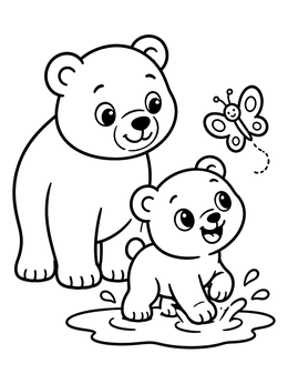 Free printable Cute Bear Cub Splashing In A Puddle coloring page