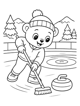 Free printable Cute Bear Sweeping Curling Ice coloring page