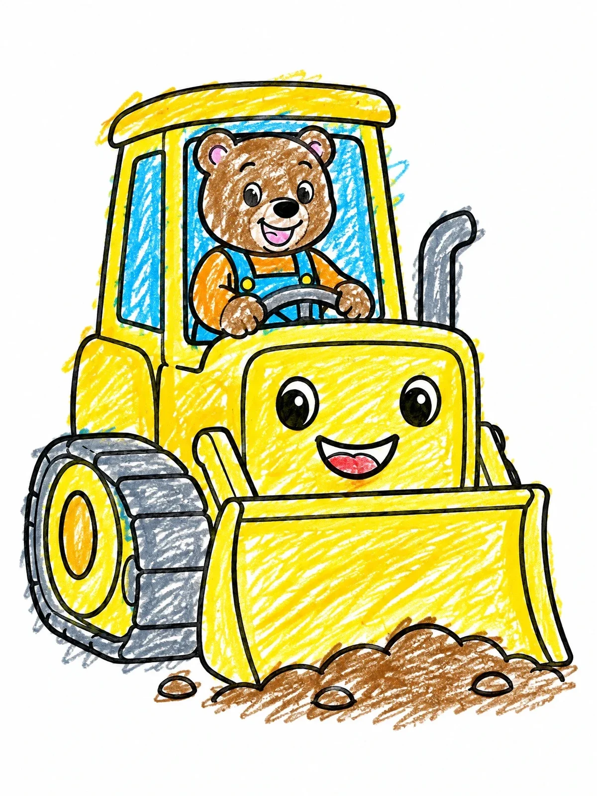 Colored example of the Cute Bear Driving A Happy Bulldozer coloring page