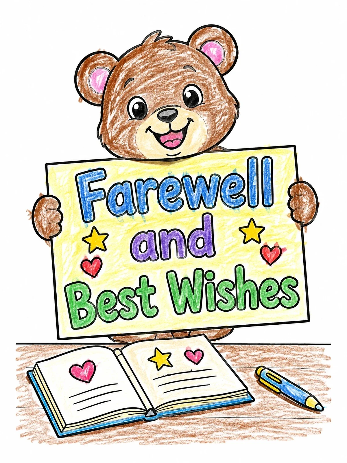 Colored example of the Cute Bear With Farewell Sign coloring page