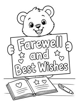 Free printable Cute Bear With Farewell Sign coloring page