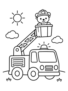 Free printable Cute Bear In Fire Truck Basket coloring page