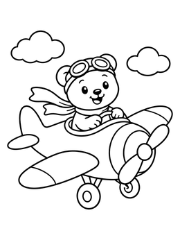 Free printable Cute Bear Flying A Propeller Airplane coloring page
