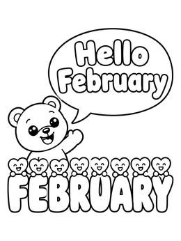 Free printable Cute Bear Saying Hello February coloring page