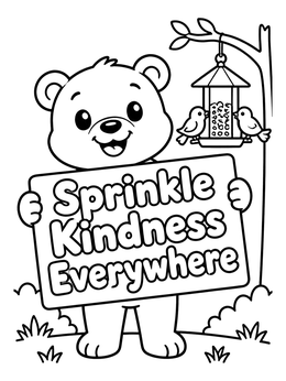 Free printable Cute Bear Holding Kindness Sign coloring page