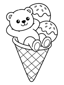 A sweet little bear rests comfortably inside an ice cream cone on this cute bear coloring page.