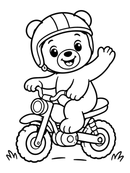 Free printable Cute Bear On A Mini Motorcycle coloring page