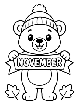 Free printable Cute Bear With November Banner coloring page