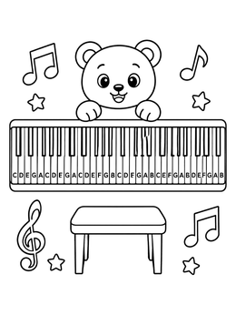 Free printable Cute Bear At Keyboard With Stool coloring page