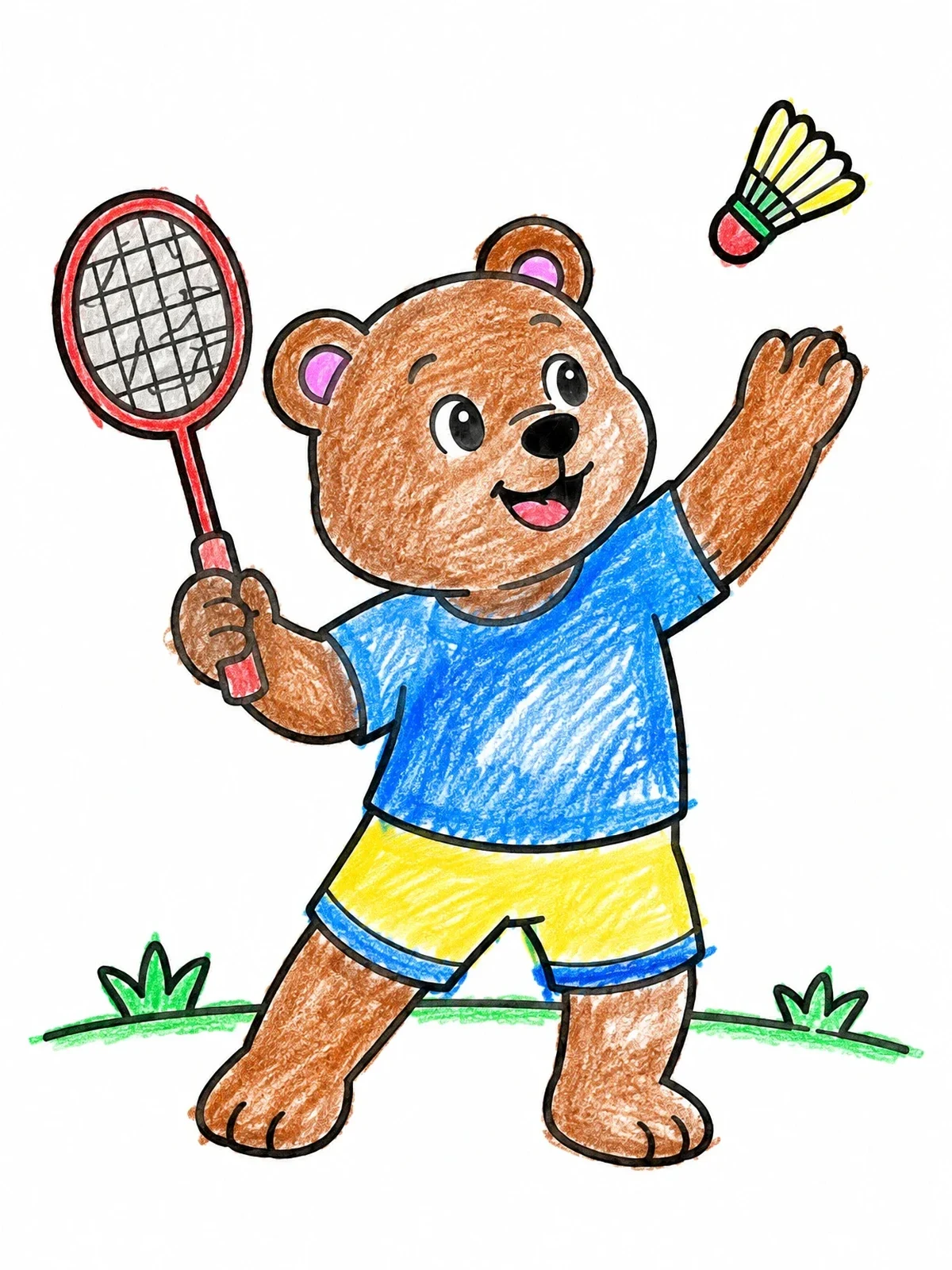 Colored example of the Cute Bear Playing Badminton coloring page