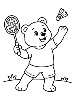 Free printable Cute Bear Playing Badminton coloring page