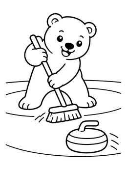 Free printable Cute Bear Playing Curling coloring page
