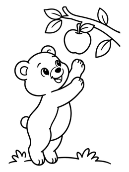 Free printable Cute Bear Reaching For Apple coloring page